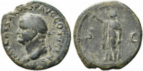 Vespasian (69-79). Æ As (26mm, 8.00g). Rome, AD 74. Laureate head l. R/ Spes advancing l., holding flower and raising hem of skirt. RIC II 731. Good F...