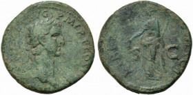 Nerva (96-98). Æ Sestertius (33mm, 28.80g). Rome, AD 97. Laureate head r. R/ Libertas standing l., holding pileus and vindicta. RIC II 86. Fine