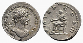 Hadrian (117-138). AR Denarius (19.5mm, 3.09g, 6h). Rome, 119-125. Laureate bust r., slight drapery on far shoulder. R/ Concordia seated l., holding p...