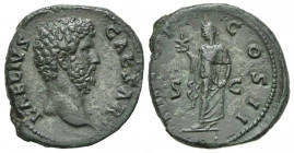 Aelius (Caesar, 136-138). Æ As (26mm, 11.49g). Rome, AD 137. Bare head r. R/ Spes advancing l., holding flower and lifting skirt of dress. RIC II.3 27...