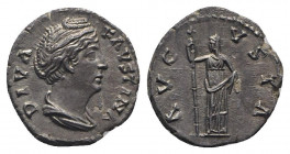 Diva Faustina Senior (died 140/1). AR Denarius (17mm, 2.71g, 6h). Rome, after AD 141. Draped bust r., hair coiled on top of head. R/ Ceres standing fa...