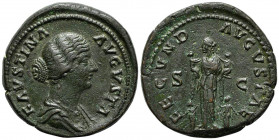 Faustina Junior (Augusta, 147-175). Æ Sestertius (33mm, 28.53g, 12h). Rome, c. 157-161. Draped bust r. R/ Fecunditas standing facing, head l., holding...