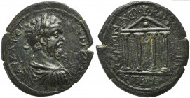 Septimius Severus (193-211). Pontus, Neocaesarea. Æ (30mm, 11.41g, 12h). Laureate, draped and cuirassed bust r. R/ Tetrastyle temple. Price, Trell, 94...