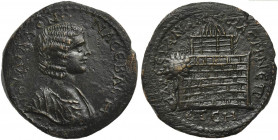 Julia Domna (Augusta, 193-217). Pontus, Amaseia. Æ (30mm, 17.86g, 7h). Draped bust r. R/ Flaming altar of two stages of Zeus Stratios; on l., sacre tr...