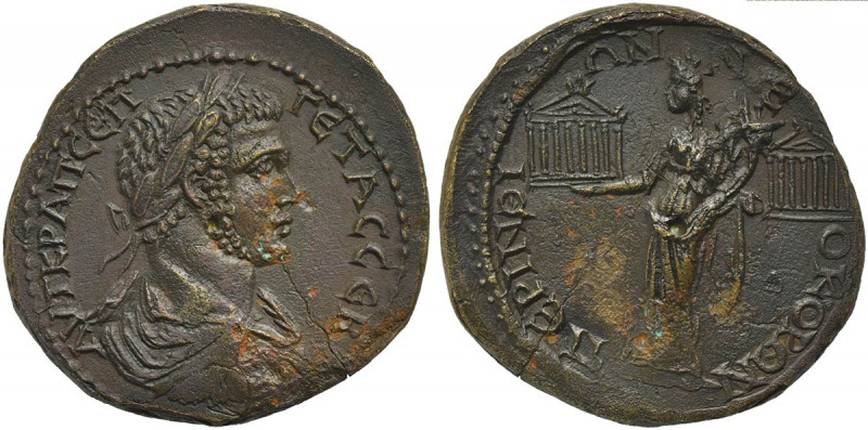 Geta (209-211). Thrace, Perinthus. Æ 4 Assaria (32mm, 14.80g, 12h). Laureate, dr...