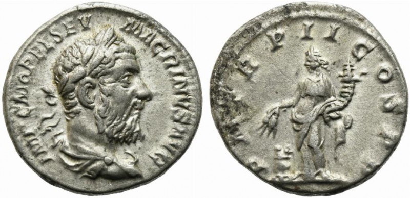 Macrinus (217-218). AR Denarius (18mm, 3.59g). Rome, AD 218. Laureate and draped...