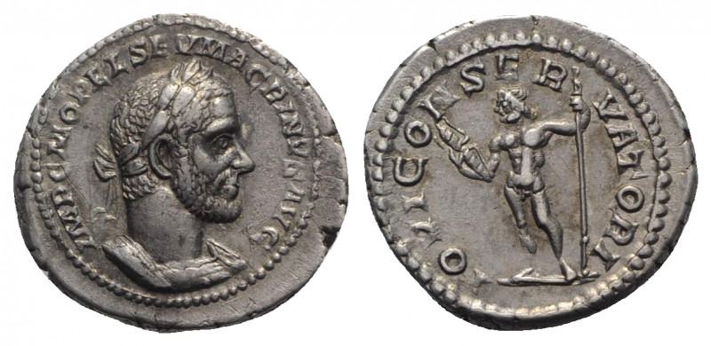 Macrinus (217-218). AR Denarius (19mm, 4.24g, 6h). Rome, 217-8. Laureate and cui...