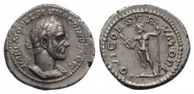 Macrinus (217-218). AR Denarius (19mm, 4.24g, 6h). Rome, 217-8. Laureate and cuirassed bust r. R/ Jupiter standing l., holding thunderbolt and sceptre...