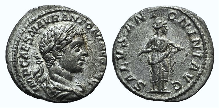 Elagabalus (218-222). AR Denarius (18mm, 3.00g, 12h). Rome, AD 218. Laureate and...