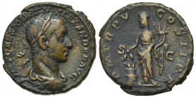 Severus Alexander (222-235). Æ As (25mm, 8.34g, 6h). Rome, AD 226. Laureate, draped and cuirassed bust r. R/ Annona standing l., holding corn-ears ove...