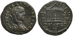 Severus Alexander (222-235). Bithynia, Nicomedia. Æ (20mm, 4.61g, 2h). Laureate and cuirassed bust r. R/ Octastyle temple. RG 326. Rare, dark patina, ...