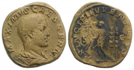 Maximus (Caesar, 235/6-238). Æ Sestertius (30mm, 22.41g, 12h). Rome, 236-7. Bareheaded and draped bust r. R/ Maximus as Princeps Iuventutis standing l...