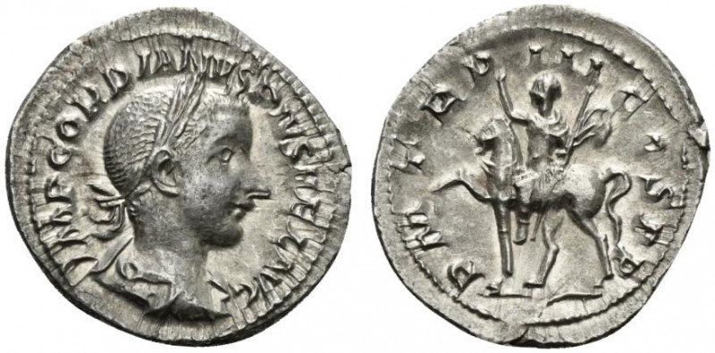 Gordian III (238-244). AR Denarius (20.5mm, 2.56g, 7h). Rome, AD 240. Laureate, ...