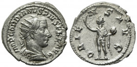 Gordian III (238-244). AR Antoninianus (23mm, 4.90g, 6h). Antioch, 242-4. Radiate and cuirassed bust r., seen from behind. R/ Sol standing facing, hea...
