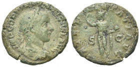 Gordian III (238-244). Æ As (25mm, 9.91g, 12h). Rome, 240-3. Laureate, draped and cuirassed bust r. R/ Sol standing l., raising hand and holding globe...