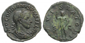 Gordian III (238-244). Æ Sestertius (31mm, 15.89g, 12h). Rome, 241-3. Laureate, draped and cuirassed bust r. R/ Jupiter standing r., holding sceptre a...
