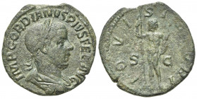Gordian III (238-244). Æ Sestertius (30mm, 15.11g, 12h). Rome, AD 240. Laureate, draped and cuirassed bust r. R/ Jupiter standing r., holding sceptre ...
