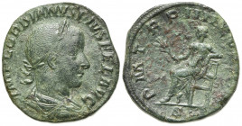 Gordian III (238-244). Æ Sestertius (29mm, 18.14g, 1h). Rome, AD 241. Laureate, draped and cuirassed bust r. R/ Apollo seated l., holding branch and r...