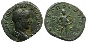 Gordian III (238-244). Æ Sestertius (31mm, 16.86g, 12h). Rome, AD 244. Laureate, draped and cuirassed bust r. R/ Mars advancing r., holding spear and ...