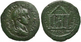 Gordian III (238-244). Moesia Inferior, Nicopolis ad Istrum. Æ (28mm, 12.07g, 12h). Laureate, draped and cuirassed bust r. R/ Tetrastyle temple of Tyc...