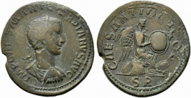 Gordian III (238-244). Pisidia, Antioch. Æ (35.5mm, 28.63g). Laureate, draped and cuirassed bust r. R/ Victory seated r. on cuirass, upholding shield ...