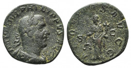Philip I (244-249). Æ Sestertius (29mm, 15.36g, 12h). Rome, AD 246. Laureate, draped and cuirassed bust r. R/ Aequitas standing l., holding scales and...