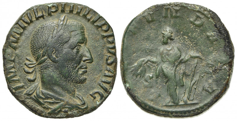 Philip I (244-249). Æ Sestertius (27mm, 18.46g, 12h). Rome, AD 244. Laureate, dr...