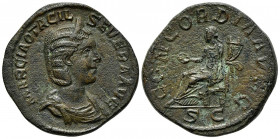 Otacilia Severa (Augusta, 244-249). Æ Sestertius (30mm, 18.90g, 12h). Rome, AD 246. Draped bust r., wearing stephane. R/ Concordia seated l., holding ...