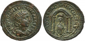Otacilia Severa (Augusta, 244-249). Mesopotamia, Nisibis. Æ (26mm, 11.81g, 12h). Diademed and draped bust r., set on crescent. R/ Distyle temple of Ty...