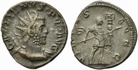 Gallienus (253-268). AR Antoninianus (21mm, 3.96g). Colonia Agrippinensis, 257-8. Radiate, draped and cuirassed bust r. R/ Mars advancing r., holding ...