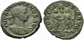 Aurelian (270-275). Æ As (24mm, 6.59g). Rome, AD 275. Laureate and cuirassed bust r. R/ Severina and Aurelian, holding sceptre, standing facing one an...