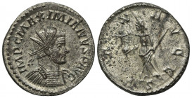 Maximianus (286-305). Radiate (22mm, 3.90g, 12h). Lugdunum, AD 289. Radiate and cuirassed bust r. R/ Pax standing facing, head l., holding transverse ...