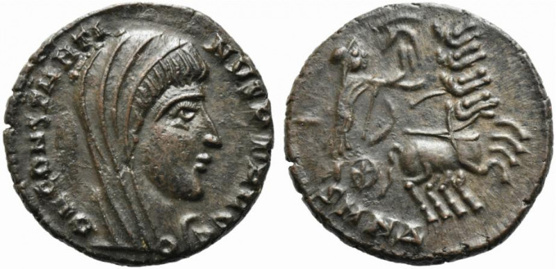 Divus Constantine I (died AD 337). Æ (15mm, 1.56g). Nicomedia. Veiled head r. R/...