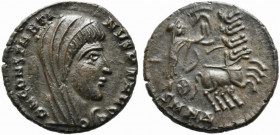 Divus Constantine I (died AD 337). Æ (15mm, 1.56g). Nicomedia. Veiled head r. R/ Constantine in Quadriga r., manus dei above; SMNΔ. RIC VIII 18. VF - ...