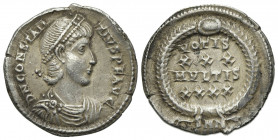 Constantius II (337-361). AR Siliqua (20mm, 2.82g, 6h). Nicomedia, 351-5. Pearl-diademed, draped and cuirassed bust r. R/ VOTIS/XXX/MVLTIS/XXXX in fou...