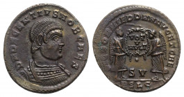 Decentius (Caesar, 350/1-353). Æ Centenionalis (23mm, 4.72g, 6h). Lugdunum, 351-3. Cuirassed bust r. R/ Two Victories standing facing each other, hold...