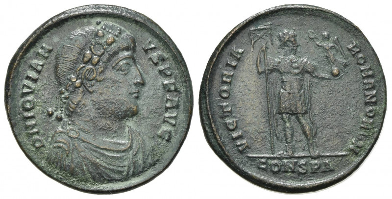 Jovian (363-364). Æ (29mm, 8.59g, 6h). Constantinople. Rosette-diademed, draped ...