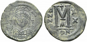 Justinian I (527-565). Æ 40 Nummi (34mm, 19.95g, 6h). Constantinople, year 20 (547/8). Diademed, draped and cuirassed bust r. R/ Large M; cross above;...
