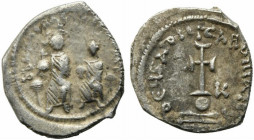 Heraclius with Heraclius Constantine (610-641). AR Hexagram (23.5mm, 5.42g). Constantinople, 615-638. Heraclius and Heraclius Constantine seated facin...
