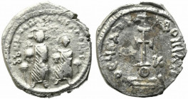 Heraclius with Heraclius Constantine (610-641). AR Hexagram (22mm, 5.45g). Constantinople, 615-638. Heraclius and Heraclius Constantine seated facing ...