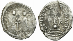 Heraclius with Heraclius Constantine (610-641). AR Hexagram (21mm, 6.30g). Constantinople, 615-638. Heraclius and Heraclius Constantine seated facing ...