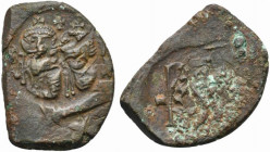 Heraclius (610-641). Æ 40 Nummi (25mm, 6.65g, 12h). Syracuse, 632-641. Countermarked: crowned facing busts of Heraclius and Heraclius Constantine; cro...