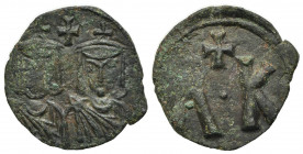 Leo V and Constantine (813-820). Æ 20 Nummi (22mm, 3.81g, 6h). Syracuse, 817-820. Crowned half-length facing busts of Leo V, bearded, and Constantine,...