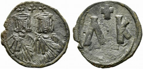 Leo V and Constantine (813-820). Æ 20 Nummi (24mm, 4.24g). Syracuse, 817-820. Crowned half-length facing busts of Leo V, bearded, and Constantine, bea...