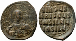 Anonymous, time of Basil II and Constantine VIII, c. 1020-1028. Æ 40 Nummi (33mm, 9.16g). Uncertain (Thessalonica?) mint. Facing bust of Christ Pantok...