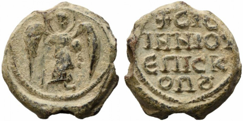 Byzantine Pb Seal, Sisinnios Bishop, c. 6th-7th century (20mm, 8.85). Archangel ...