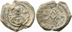 Byzantine Pb Seal, c. 6th-9th century (28mm, 12.04g). Facing bust of the Virgin with the medallion of Christ. R/ Legend around monogram. Near VF