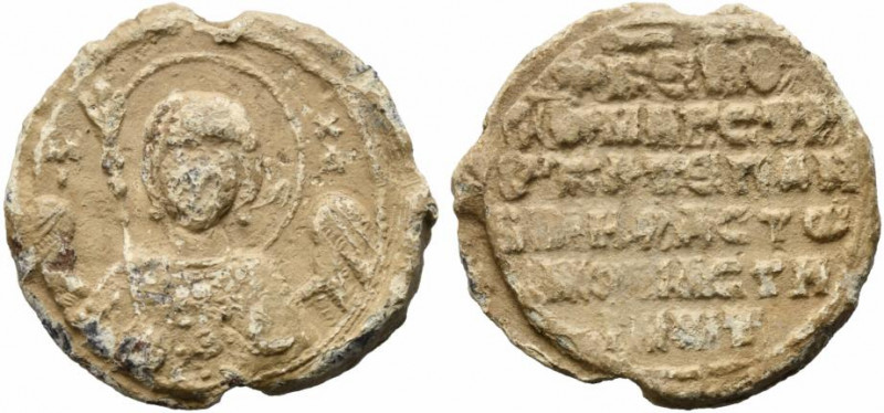 Byzantine Pb Seal, c. 6th-9th century (30.5mm, 21.58g). Facing bust of Michael t...