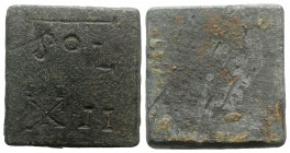 Byzantine Commercial square Weight, 5th-7th centuries. Æ Two Ounce (33mm, 49.16g). SOL / XII in two lines. R/ Blank.