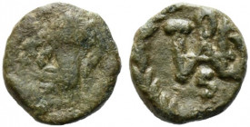 Ostrogoths, Theodahad (534-536). Æ (8mm, 0.54g). Rome. Diademed, draped and cuirassed bust r. R/ Monogram within wreath. COI 91a; BMC 15. Near VF